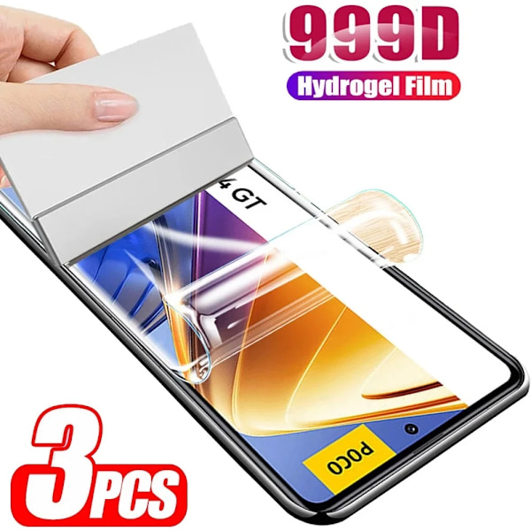 3 st Hydrogel-film för Poco X5 X3 X4 Pro 5G för Poco M3 M4 F5 Pro F4 GT F3 skärmskydd för Xiaomi Poco M5 M5S Inte glas Poco X3 (NFC) Hydrogel Film