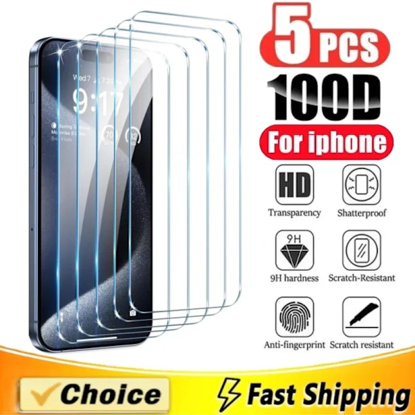 5st Härdat Glas För iPhone 15 Pro Max Skärmskydd nytt För iphone 14 13 12 11 16 7 8 Plus X XR XS Max Mini Skyddsglas 2025 For iPhone 7 8 5 Pieces