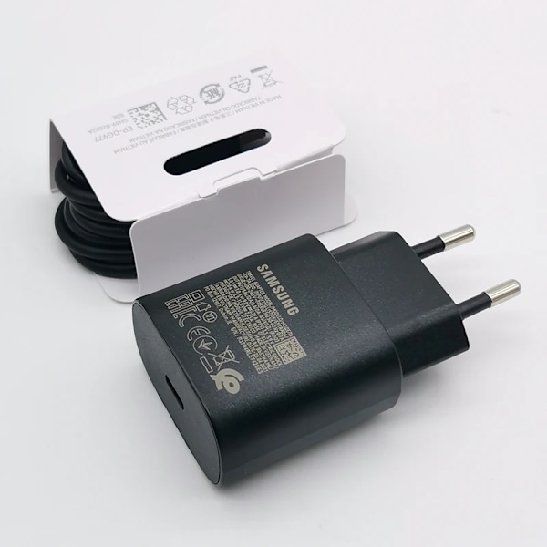 Samsung S20 S21 S22 S23 S24 Note 20 Ultra 10 Plus Laddare 25W Supersnabb Laddningsadapter För Galaxy Z Flip Fold 6 5 4 3 2 EU Charger and Cable