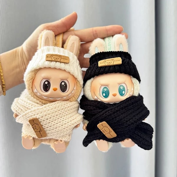 Kläder för 15-17 cm v1v2 Labubu, outfit Labubu Sittande Party Bear, Etikett, Halsduk, Hatt, Väska, Docktillbehör, Söt Dekoration Brown 1 Set no doll
