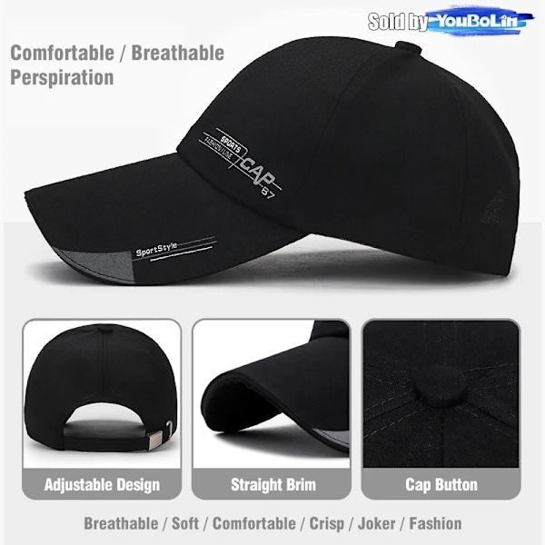 Sommarhatt i bomull med förlängd brätte, texttryck, justerbar baseballkeps, solhatt, truckerkepsar, pappahattar Red