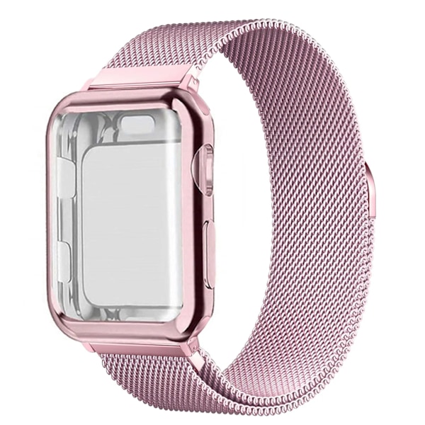 Fodral+Armband Milanese Loop För Apple Watch armband 44mm 40mm 45mm 46mm 49mm 42mm 38mm Armband iwatch Series 10 9 8 SE Ultra 2 Armband Pink gold 41mm-Series 7 8 9