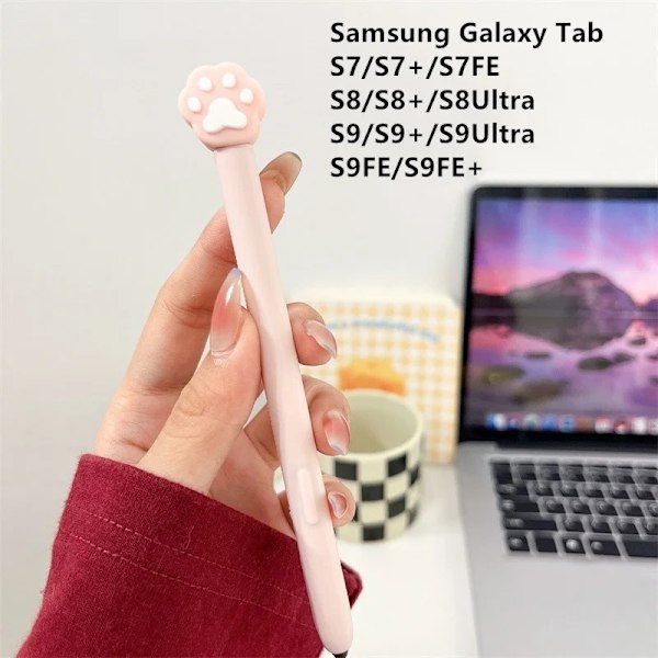Silikon Pennfodral Tablet Touch Stylus Penna Skydd Tecknad Söt för Samsung Galaxy Tab S6 Lite S7 FE S8 Ultra S9 Plus S7 Pink Paw