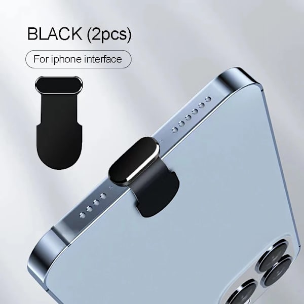 iphone Tillbehör Dammskydd för Usb Dammskydd iphone 14 pro max Tillbehör Usb c Dammskydd Typ c Dammskydd Charm Kapsel iphone Black(2pcs)