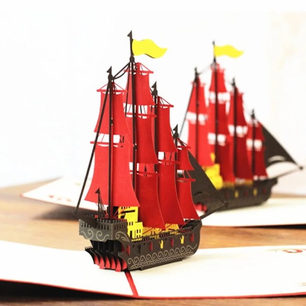 Pop UP 3D Födelsedagskort Världsattraktioner Kort Affärsinbjudan Pojke Gåva Hälsning Turistvykort för Pojkvän Pappa Present Retro Boat