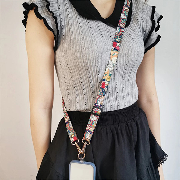Mobiltelefonklämma Antiförlust Retro Mönster Rem Crossbody Långa Remmar Justerbar Längd Hängande Universell Halsrem För Telefon A