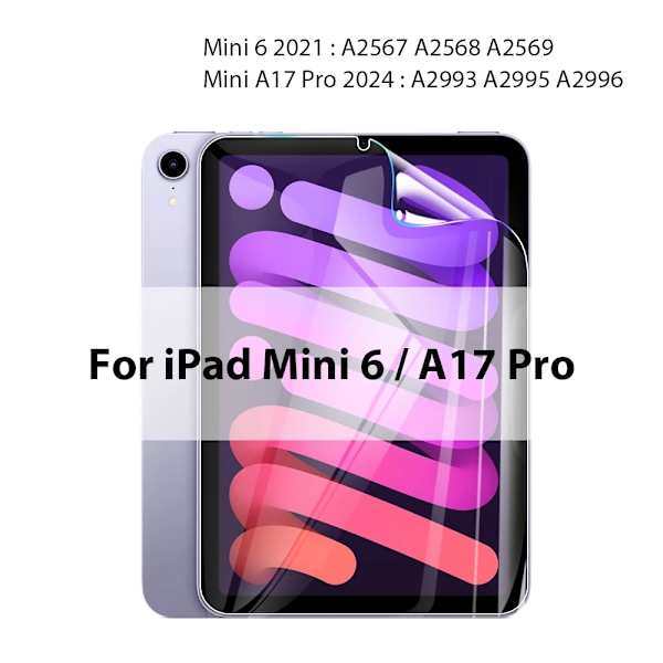 Hydrogel Film för Ipad Pro 13 M4 12.9 Air M2 M3 11 5 4 A16 10 9 9:e 10:e Generationen Mini 7 6 2025 Skärmskydd Tillbehör Mini 6 Mini 7
