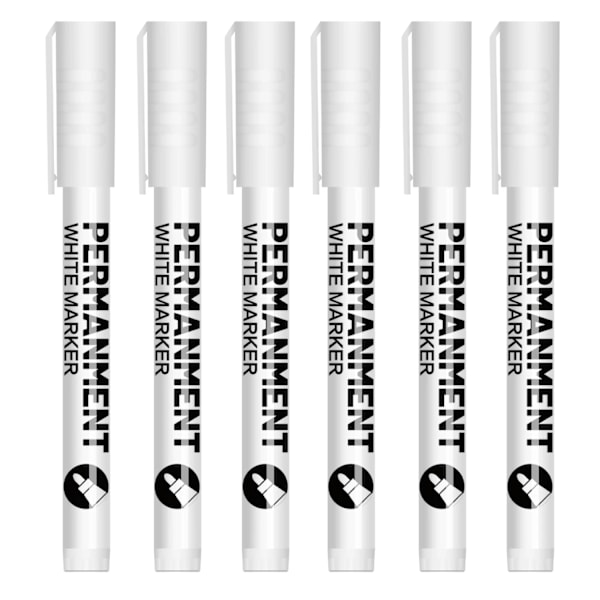 Vit Färgpenna för Stenmålning, Keramik, Glas, Trä, Däck, Tyg, Metall, Canvas. Set med 3/6 Akrylfärg Vit Markör 6pack