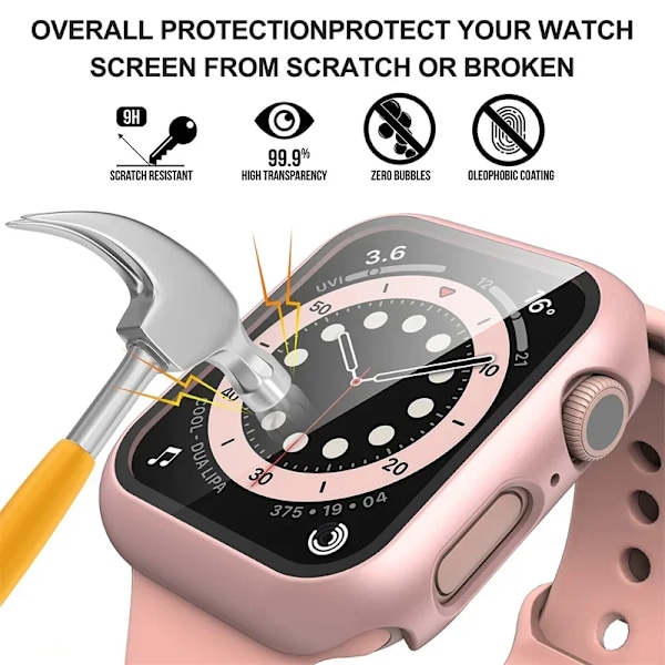 Glas+Skal För Apple Watch case 9 8 7 6 SE 5 3 iWatch Tillbehör Skärmskydd Apple watch serie 44mm 40mm 41mm 45mm 42 38mm Silver 17 Series 321 38MM