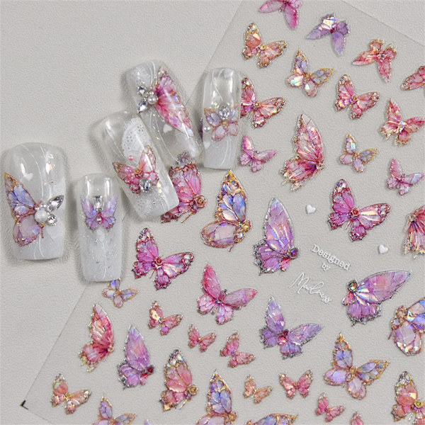 1 st 5D Japanska Kawaii Fjärils Nagelstickers Lyx Glitter Skal Aurora Nagelkonst Dekorationer Dekaler DIY Manikyr Slider Folie M238