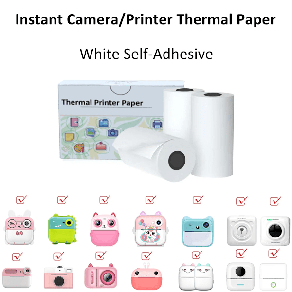 10 Rullar Termopapper Kamera Utskrift Vit Barnkamera Träfiber Instant Print Barn Rullpapper Miniskrivartillbehör White Sticky