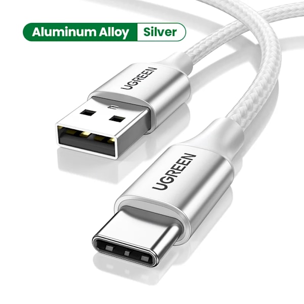 UGREEN 3A USB Typ C-kabel för Realme Xiaomi Samsung S21 Snabbladdningskabel USB-C Laddare Datakabel för iPad Samsung Poco USB C Fashion Metal Silver 2m