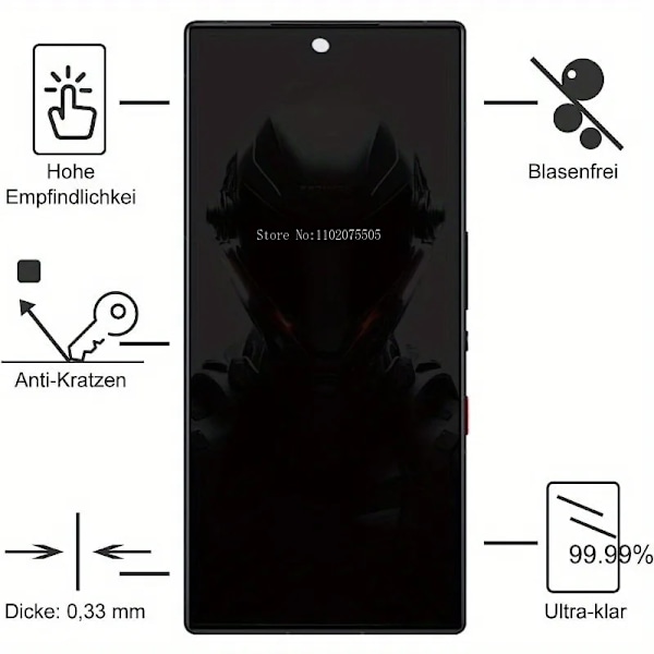 1 st Svart Anti-Spion Härdat Glas för ZTE Nubia Z70S Ultra Z60S Pro RedMagic 10 Air 10 Pro 10 9 ProPlus Sekretess Skyddsfilm RedMagic 8s Proplus Anti Peeping