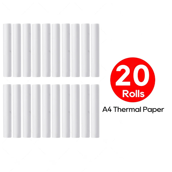 A4 Termopapper Termiskt Utskriftspapper 210*30mm för A4 Trådlös Bluetooth A40/X8 Skrivarpappersrulle 20 Rolls