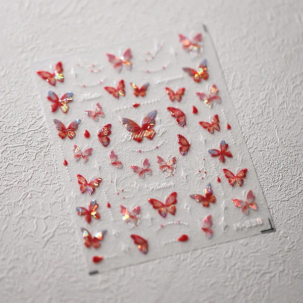 1 st 5D Japanska Kawaii Fjärils Nagelstickers Lyx Glitter Skal Aurora Nagelkonst Dekorationer Dekaler DIY Manikyr Slider Folie m338