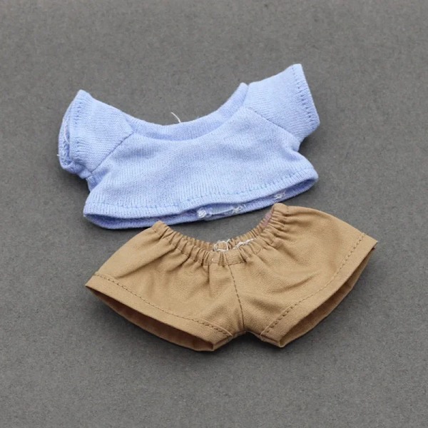Dockkläder Outfit Tillbehör För Korea Kpop Exo 15-17cm Labubu Idol Dockor 10cm cotoon docka T-shirt denim shorts set Kläder Blue T Shorts Khaki no doll