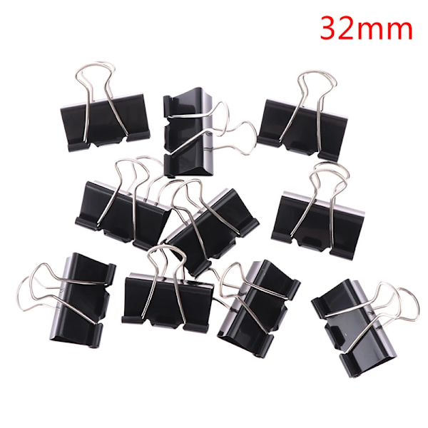 10 st/lot Svarta Metall Gemensamma Pärmklämmor 19mm/25mm/32mm Anteckningar Brevpapper Klämma Kontorsmaterial Bindning Fastsättning 32mm