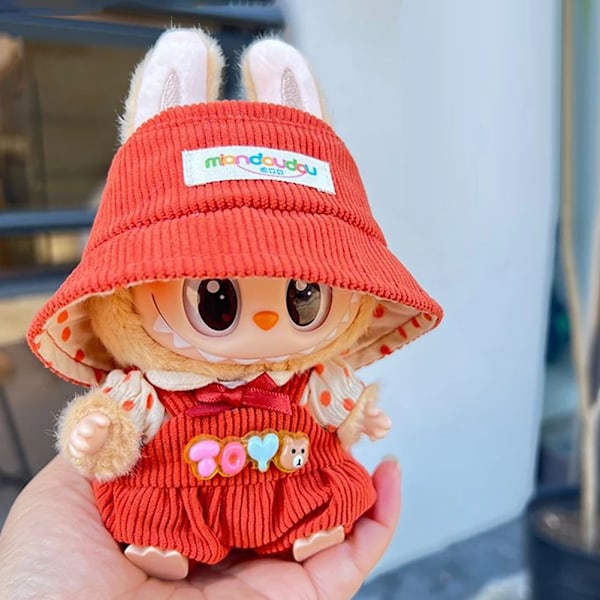 17cm Mini Dockkläder Outfit Tillbehör För Korea Kpop Exo Labubu Idol V1 V2 Randig tröja overall glasögon hatt Kläder 11 set no doll