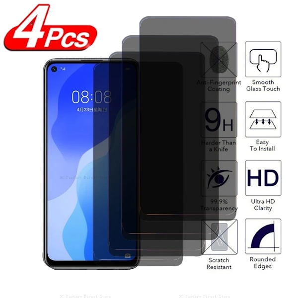 4 st Sekretess Härdat Glas För Huawei P40 P30 P20 Lite E 5G 4G Anti-Spion Skärmskydd För Huawei P Smart 2019 2020 2021 Z For P SMART 2020 Anti Peeping