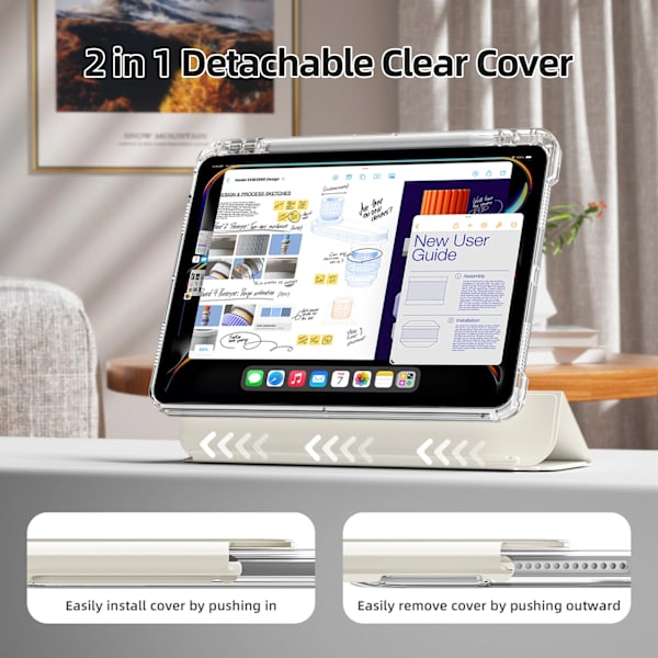 ZOYU Smart Case med pennhållare för iPad Air 4 Air 5 Air 6 A16 11:e M2 M3 iPad Pro 11 12.9 13 10 Gen 10.2 9:e 8:e 7:e Mini 7 6 Cream White iPad Air45 2020-2022