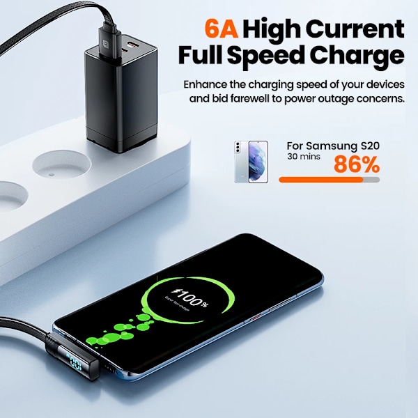 Toocki PD 100W 66W USB Typ C-kabel 90 graders snabbladdning för Huawei Mate 40 P50 Samsung Xiaomi Digital Display Typ C Datakabel Black 2m