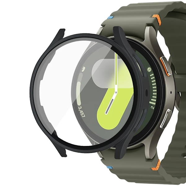Skärmskyddsfodral för Samsung Galaxy Watch 7 6 5 4 40mm 44mm Matt Hårt PC-Fodral + Härdat Glas Fullt Skyddande Skal Stötfångare Black Galaxy Watch6 44mm