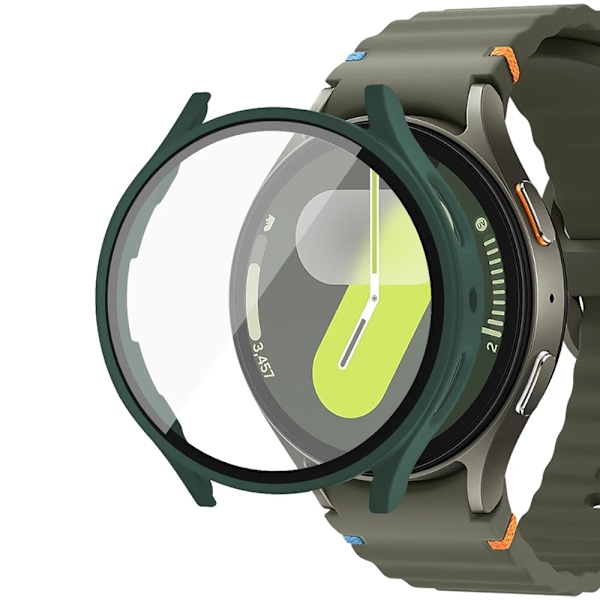 Skärmskyddsfodral för Samsung Galaxy Watch 7 6 5 4 40mm 44mm Matt Hårt PC-Fodral + Härdat Glas Fullt Skyddande Skal Stötfångare Dark Green Galaxy Watch4 5 40mm