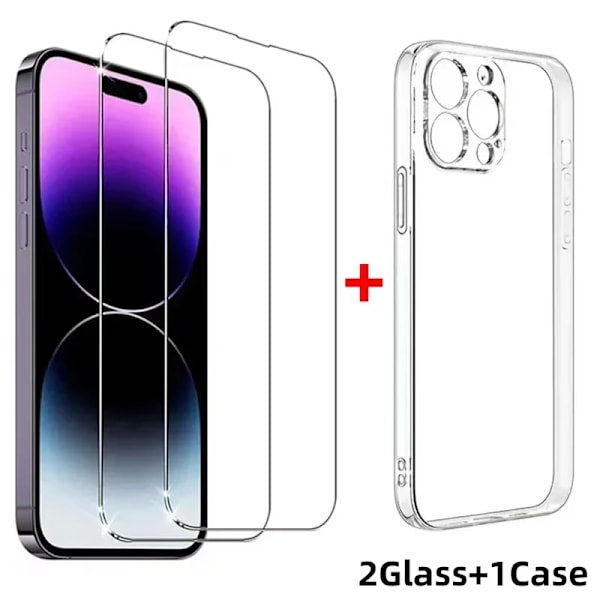 2 st Härdat Glas + 1 st Mobilskal för IPhone 16 15 14 13 12 11 Pro Max Skärmskydd för IPhone 7 8 X XS XR Skyddsglas For iphone XR 2PCS Glass and 1Case