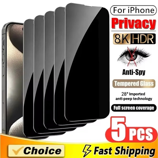 5 st Anti-Spy Glas För iPhone 16 15 14 13 12 11 Pro Max Sekretess Skärmskydd nyheter För iPhone X XS XR 7 8 Plus SE Härdat Glas for iPhone 7 8 Plus Anti Peeping