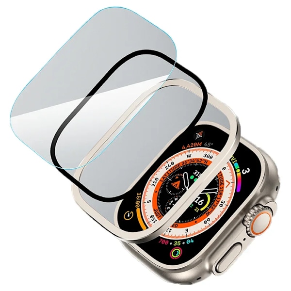 HD Härdat Glas Film Skal För Apple Watch Ultra 49mm Aluminiumlegering Metallram Skärmskydd För iWatch Ultra 49mm Fodral Titanium gray For Ultra 49MM