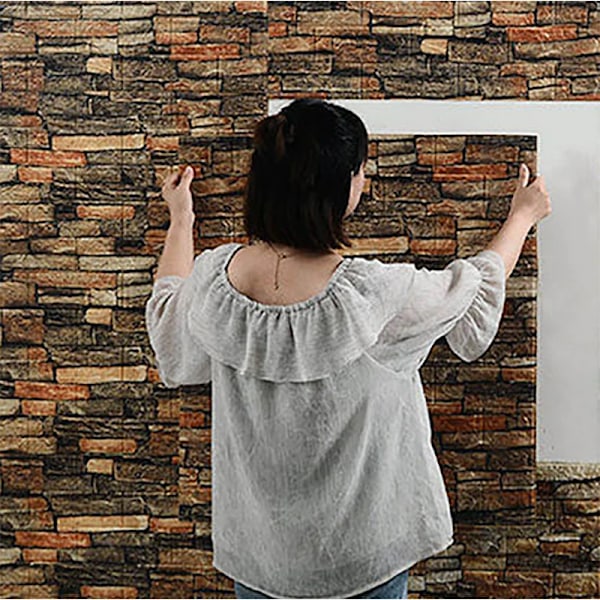 12 st 35*30 cm Högkvalitativa 3D-skumväggspaneler Tegel Retro Tapet Tak Självhäftande Väggpanel Bakgrund Heminredning retro grey 12Pcs 35cmx30cm