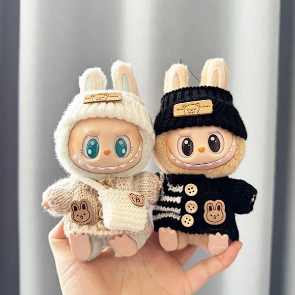 Kläder för 15-17 cm v1v2 Labubu, outfit Labubu Sittande Party Bear, Etikett, Halsduk, Hatt, Väska, Docktillbehör, Söt Dekoration Brown 1 Set no doll