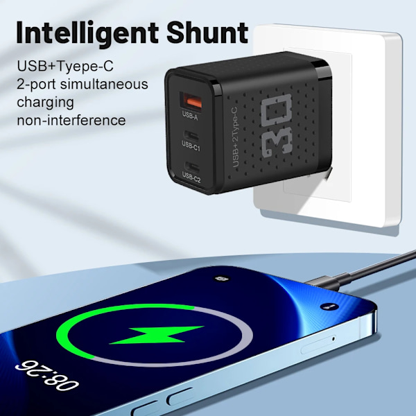 USB PD Snabbladdare 30W Typ C Mobiltelefon PD Vägg Snabbladdningsadapter för iPhone 15 Pro Xiaomi 14 Samsung EU White
