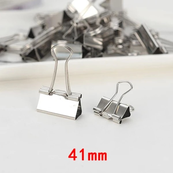 10 ST/Set Metall Gem Paper Clip 15 19 25 32mm Foldback Metall Binder Clips Silver Grip Clamps Papper Dokument Kontor Skola Pappersvaror 41mm-10pcs