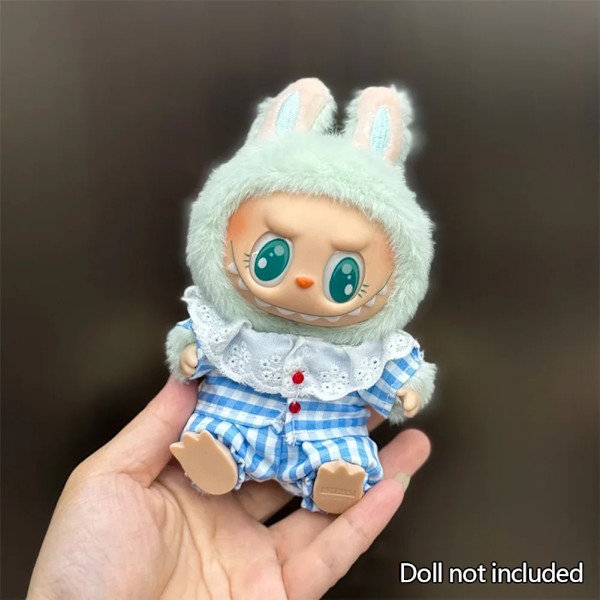 17cm Mini Plyschdockas Kläder Outfit Tillbehör För Korea Kpop Labubu Idol Sittande Fest V1 V2 Höst onesie hatt set Kläder 16 no doll
