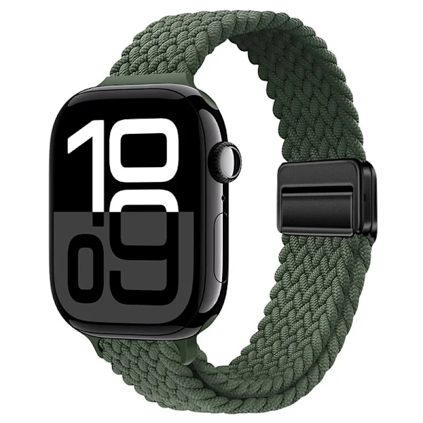 Smal Flätad Loop Nylonrem För Apple Watch Ultra 49mm 10 46mm 42mm 9/8/7 Andningsbart Damarmband iWatch 6/5/SE/3 Armband Army green 38 40 41mm(S10-42mm)