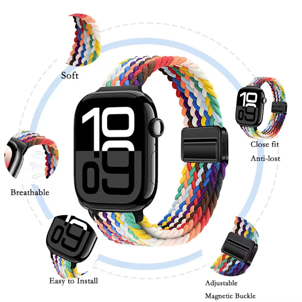 Smal Flätad Loop Nylonrem För Apple Watch Ultra 49mm 10 46mm 42mm 9/8/7 Andningsbart Damarmband iWatch 6/5/SE/3 Armband Graphite gray 38 40 41mm(S10-42mm)