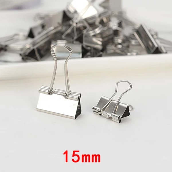 10 ST/Set Metall Gem Paper Clip 15 19 25 32mm Foldback Metall Binder Clips Silver Grip Clamps Papper Dokument Kontor Skola Pappersvaror 15mm-10pcs
