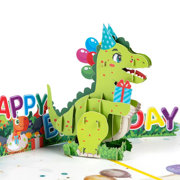 3D Pop Up Grattis på födelsedagen Bröllop Hälsning Inbjudningskort Pojke Flicka Barn Present Tackkort Miniatyrer Bästa Önskningar Vykort cute dinosaur