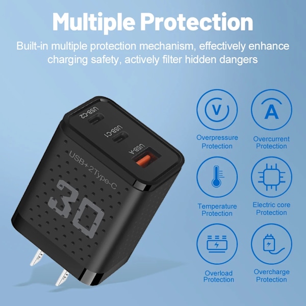 USB PD Snabbladdare 30W Typ C Mobiltelefon PD Vägg Snabbladdningsadapter för iPhone 15 Pro Xiaomi 14 Samsung EU White
