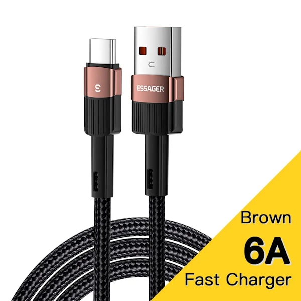 Essager 6A Typ C USB-kabel Snabbladdning För Huawei P40 Pro P30 66W Sladd Laddare Datakabel För Samsung S21 Ultra S20 Poco BROWN 2m