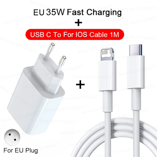 PD 35W Typ C Kabel Snabbladdning För iPhone 11 12 13 14 Pro Max Mini 7 8 Plus X Snabbladdning USB C Datakabel För iPhone Laddare EU Charger and Cable