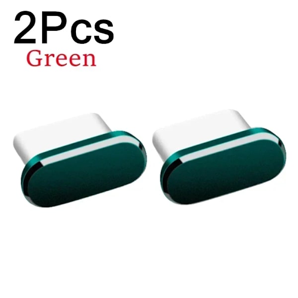 2 st 16PM Metall Dammskydd För iPhone 16 15 Pro Max Plus USB Typ C Laddningsport Pluggar Stopp Mobiltelefon Typ-C Skyddslock 2Pcs Green