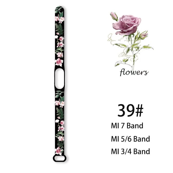 Silikonarmband för Mi Band 3 4 5 6 7 Mi Band 3 4 5 6 7 Armband Blommönster Armband för Mi Band Klocka Ersättningsarmband 35 For Mi Band 5 6