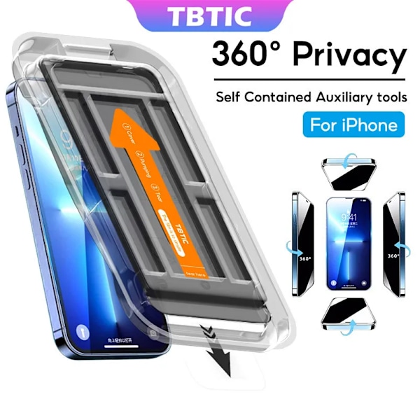 Ny TBTIC 360 Graders Sekretess Härdat Glas för IPhone 16 15 14 Plus 13 12 11ProMax XR X XS XSMAX Anti-Spion Skärmskyddsfilm Artifact XR 360 Degree Privacy