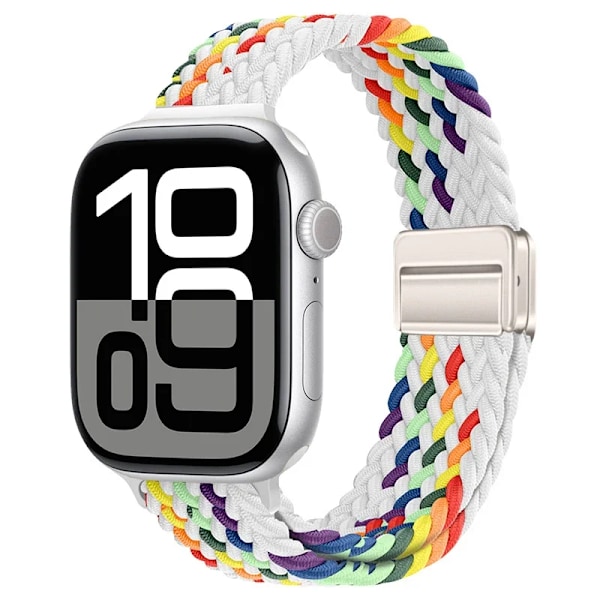 Smal Flätad Loop Nylonrem För Apple Watch Ultra 49mm 10 46mm 42mm 9/8/7 Andningsbart Damarmband iWatch 6/5/SE/3 Armband White rainbow 38 40 41mm(S10-42mm)
