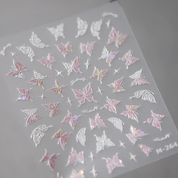 1 st 5D Japanska Kawaii Fjärils Nagelstickers Lyx Glitter Skal Aurora Nagelkonst Dekorationer Dekaler DIY Manikyr Slider Folie M264