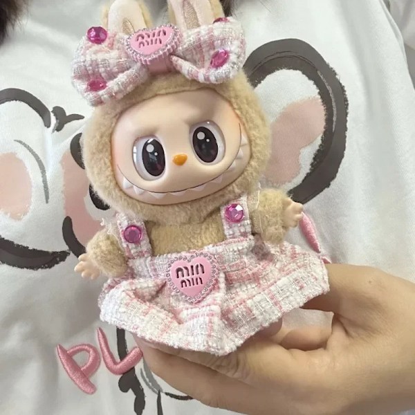 17cm Mini Plyschdockas Kläder Outfit Tillbehör För Korea Kpop Exo Labubu Idol Kostym Kläder Gåva 2pcs set pink D No Doll