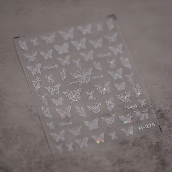 1 st 5D Japanska Kawaii Fjärils Nagelstickers Lyx Glitter Skal Aurora Nagelkonst Dekorationer Dekaler DIY Manikyr Slider Folie M270