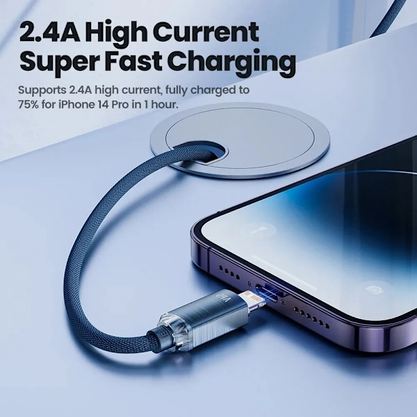 Toocki USB-kabel för iPhone 14 13 12 Pro Max 2.4A Snabbladdning Lightning-kabel Datakabel för iPhone 8 7 6 5 Plus AirPods Grey 1m